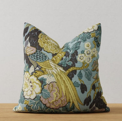 Pheasant Pillow cover pheasant print pheasant fabric bird pillow cover pillow with pheasants on it bird floral beige tan aqua gold grey