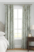 Jacobean curtains mist green aqua curtains floral curtains gray green flower drape curtains custom curtain panel bedroom curtains mist
