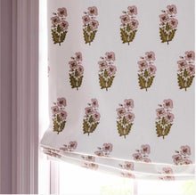 Pretty Lilac Pink Roman Shade pink green fabric roman shade floral block print silk road asian fan lilac window shade kitchen sink shade