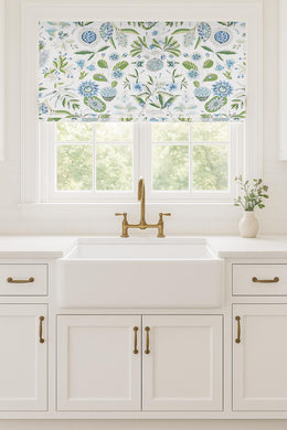 Schumacher Roman shade Roca Redondo roman shade green and white blue window shade bedroom roman blinds window floral roman shades blinds