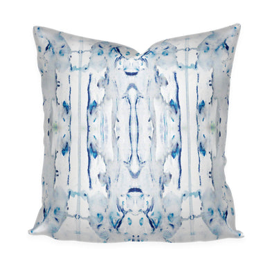 Painterly Pillow Cover Blue Navy Watercolor White Cotton Linen Throw Pillow Accent Pillow 