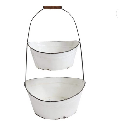 Creative Co-Op White 2 Tier Bucket 60-Non-Food Storage-Metal White enamel farmhouse