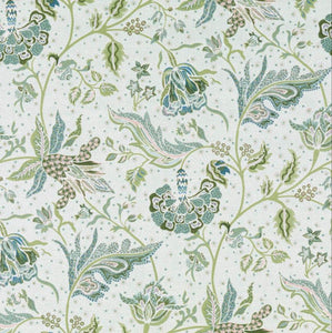 green floral fabric, jacobean fabric, green blue floral fabric, fabric by the yard, modern floral fabric, green jacobean fabric