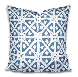 Designer Throw Pillow Accent Pillow Blue White Cotton Linen Arabesque Moroccan Greek Block Print Tribal Long Lumbar Pillow