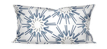 Designer Blue Navy Cream Starburst Cotton or Linen Throw Pillow Accent Pillow "Caneel Bay" Geometric Pattern Lumbar Long