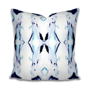 Indigo Pillow Cover Blue Navy Purple Teal Watercolor Cotton or Linen Throw Pillow Accent Pillow Painterly Ink Splotch Painted Lumbar Long