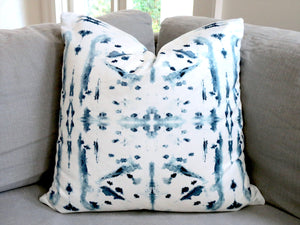 Blue Velvet Pillow with White Boutique Designer blue and white velvet pattern Hand painted soft velvet lumbar pillow body pillow extra long