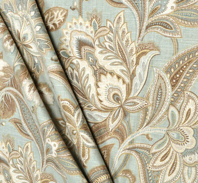 Jacobean curtains beige aqua gold curtains floral curtains gray blue flower drape curtains custom curtain panel pleated bedroom curtains tan