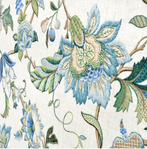 Blue green curtains jacobean curtains floral curtains flower drape curtains custom curtain panel pleated grommet clip ring damask blue print