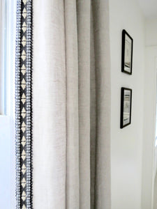 Linen curtains with trim beige linen tan linen dark gray trim tape boho curtains bedroom curtains natural linen curtains border ribbon trim