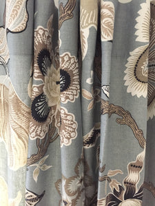 Schumacher curtains Hothouse flowers curtains floral print curtains custom curtain panel pleated grey beige floral curtains drapes gray tan