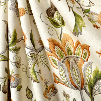 Jacobean curtains green orange beige curtains floral curtains ivory flower drape curtains custom curtain panel pleated bedroom curtains