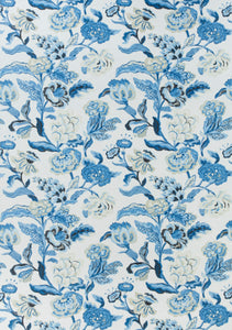BLUE CHINOISERIE curtains blue jacobean curtains THIBAUT curtains curtain panels pleated blue ivory white drapes oriental curtains floral
