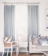 Color block curtains color banded curtains pale blue curtains white banding pale grey curtains with white trim edge color block drapes blue