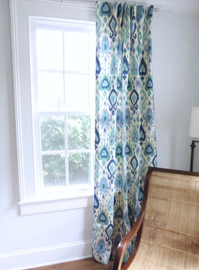 Blue green curtains ikat curtains blue ikat fabric curtain panels blue green ikat drapes wide ikat curtains long one room challenge curtains