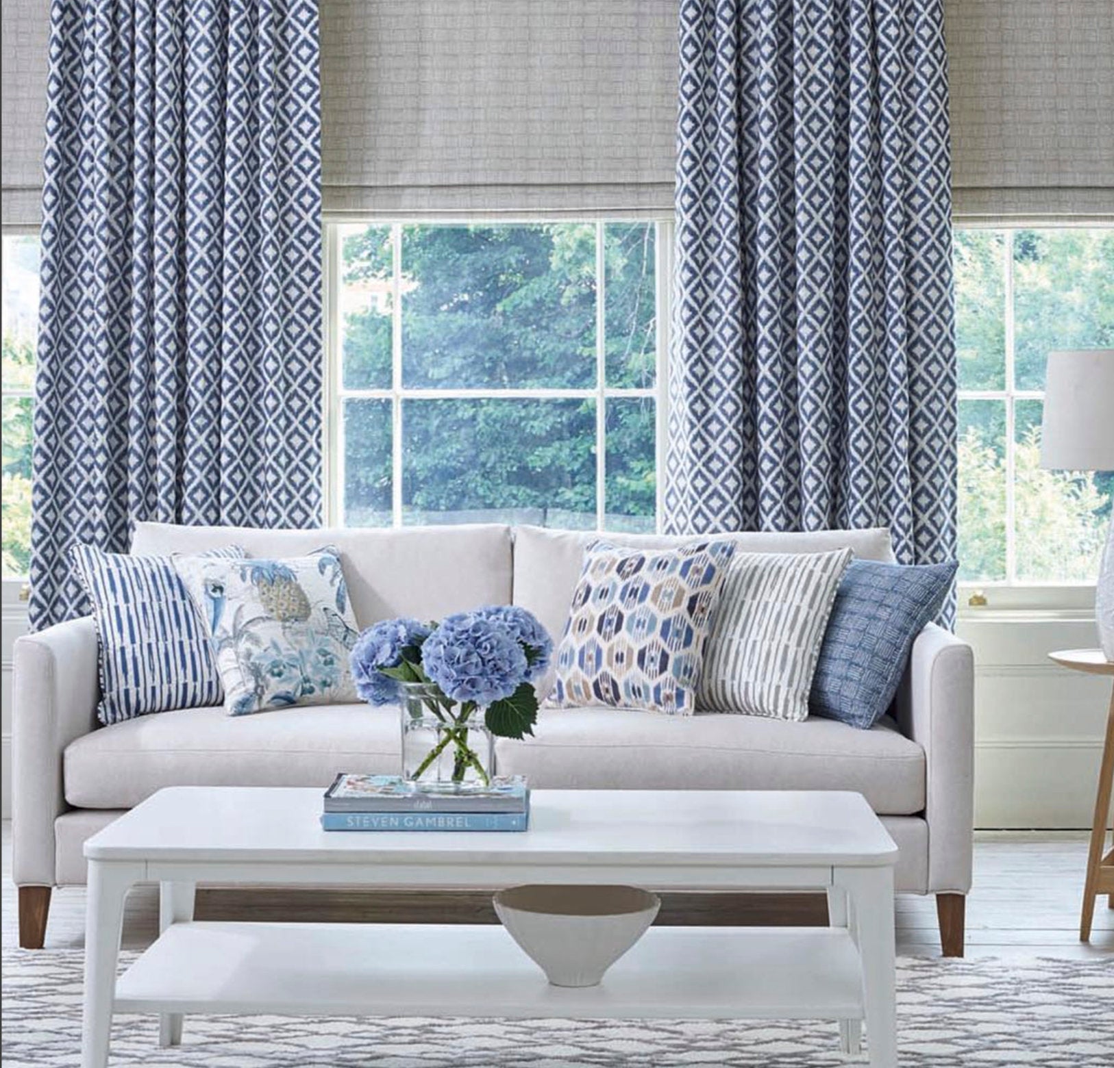 Blue ikat curtains diamond pattern curtains living room curtains washa –  JLL HOME