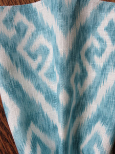 Aqua IKAT curtains blue white curtains kilim drapes curtains custom designer curtain panel dining extra long blue navy ikat curtain panel