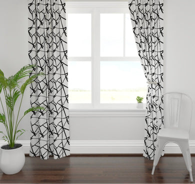 QUICK SHIP Black white lines curtains ribbon curtains black white curtains geometric channels curtains boho curtains modern curtains black