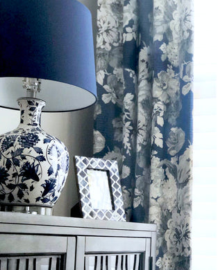 BLUE floral curtains large blue floral print curtains THIBAUT curtains curtain panels light blue and white drapes roses curtains flowers