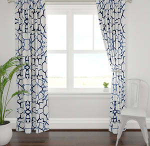 Navy white curtains brush paint stroke curtains blue white curtains ikat curtains boho curtains modern curtains white blue curtains dining