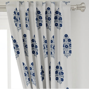 Mughal Flower curtains navy beige white curtains indian block print curtains new mughal print curtains navy curtains long extra wide india