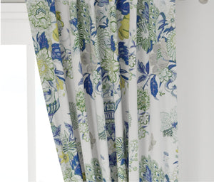 Blue Green Curtains blue green floral vase large floral curtain custom chinoiserie curtain panel extra long blue curtains blue green yellow