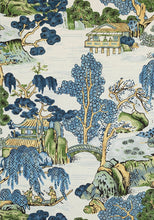 Blue Green Curtains Thibaut Curtains Large Floral curtains Asian Scenic thibaut drapes drapery extra long custom size extra wide oriental