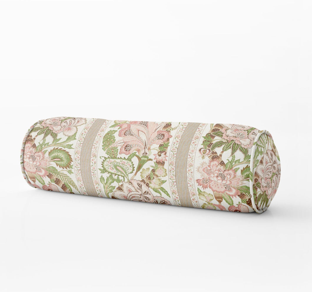 Schumacher Anjou Stripe pillow floral lumbar floral Bed bolster round bolster blush bolster pink long bolster bedroom floral neck roll blush