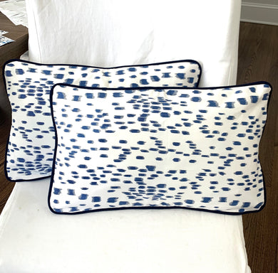 QUICK SHIP Les Touches pillow 12x20 lumbar Only two left blue and white pillow cover Brunschwig and Fils pillow blue piping welt blue dots