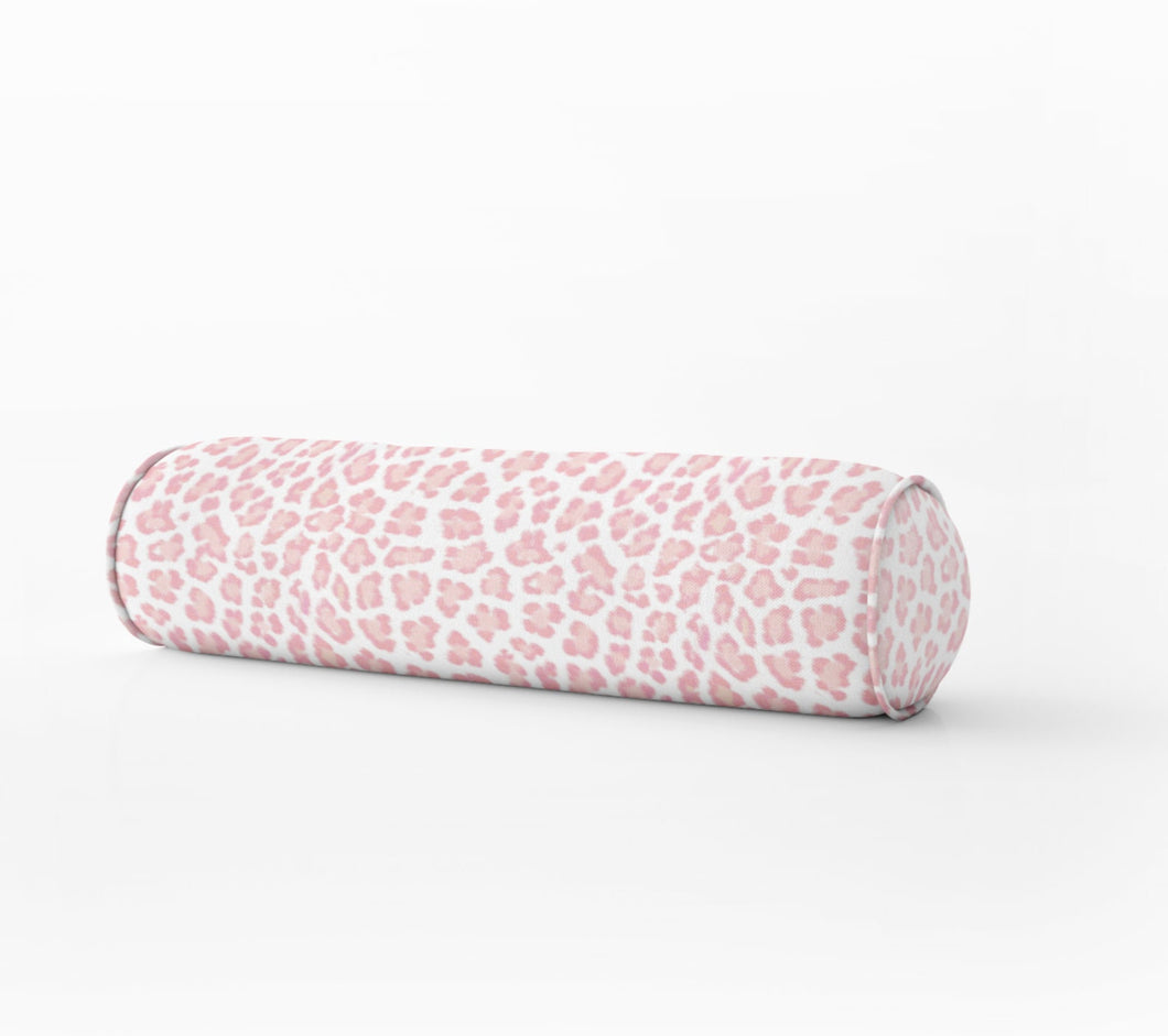 Blush Leopard print lumbar Bed bolster round bolster pink leopard cheetah long bolster bed lumbar pillow long lumbar blush cougar pink spots