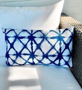 SALE Outdoor pillow blue shibori outdoor pillow boho pillow outdoor porch swing pillow blue lumbar pillow outdoor fabric navy lumbar 20x20