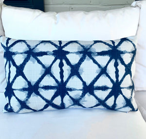 SALE Outdoor pillow blue shibori outdoor pillow boho pillow outdoor porch swing pillow blue lumbar pillow outdoor fabric navy lumbar 20x20