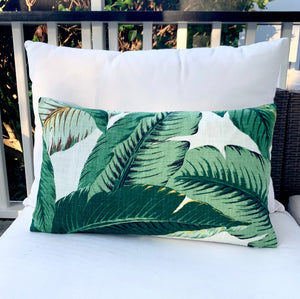 QUICK SHIP Outdoor lumbar pillow palm leaf pillow tropical pillow boho outdoor pillow green pillow outdoor porch swing pillow lumbar palms