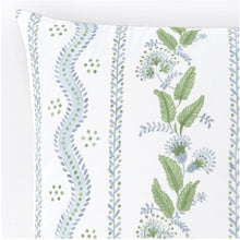 Floral Stripe Pillow Blue Green Flower block print pillow Flower Lumbar Long Dolly Block Print Fine Textiles lettuce green pale blue dots