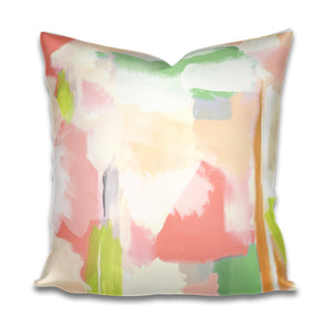 QUICK SHIP Pink green coral chartreuse pillow Desert Bloom accent pillow brush strokes pillow design pillow bright soft pink lumbar pillow
