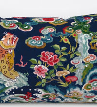 Chinoiserie Leopard Pillow Modern toile pillow asian tiger pillow chinese tiger pillow with oriental pillow navy leopard print japanese gard
