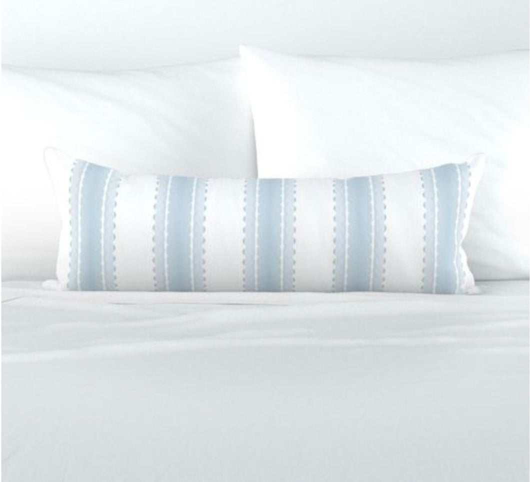Soft Blue Indienne Stripe Pillow Blue thick stripe block print pillow soft Lumbar Long Dolly Block Print Fine Textiles watercolor pale blue