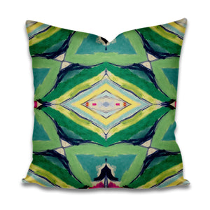 Palm green pillow leaf green and navy accent pillow bold green pillow design pillow greens blues yellow lumbar pillow 18x18 20x20 22x22 soft