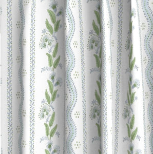 Blue Green Floral Stripe curtains blue green white curtains floral drapes curtains custom designer curtain panel dining extra long cottage