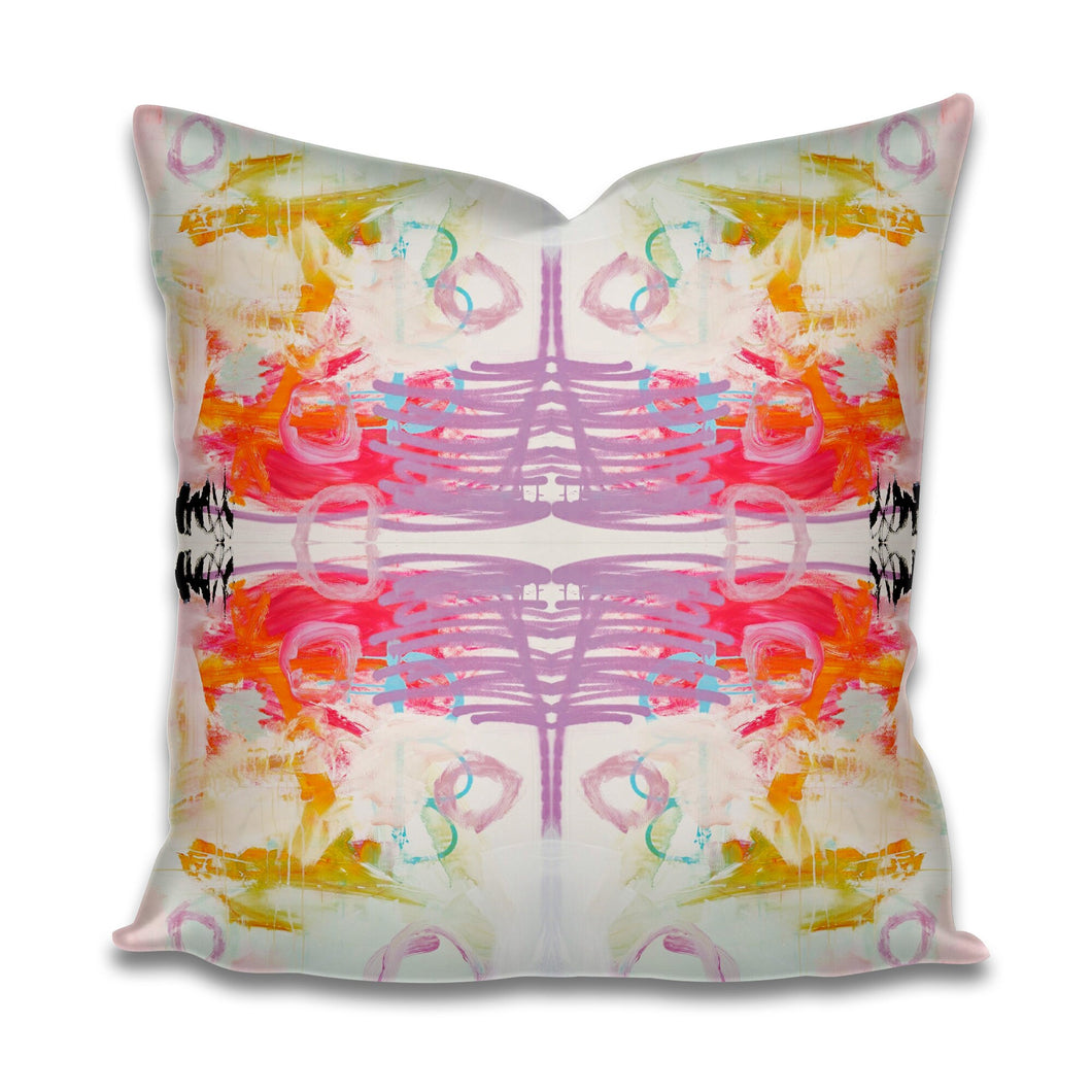GARDEN PARTY pillow pink lavender gold black pop of color pillow painterly pillow kaleidoscope bright fun pillow dorm room sorority painted