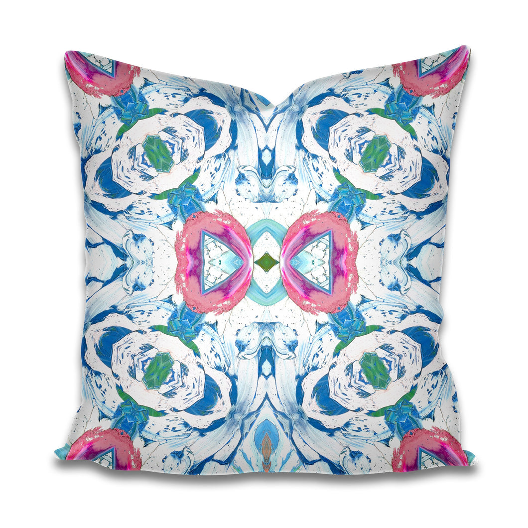 Ocean blue and pink pillow blue white pink accent pillow kaleidoscope pillow design pillow blue white waves lumbar pillow 18x18 20x20 22x22