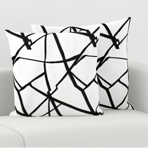 Black and white brushstroke pillow inky ribbons onyx graffiti strokes waterpolo brushstrokes modern black white pillow or lumbar
