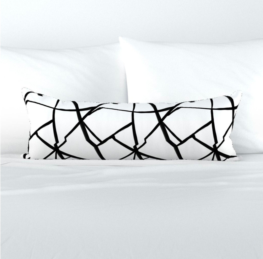 Black and white brushstroke pillow inky ribbons onyx graffiti strokes waterpolo brushstrokes modern black white pillow or lumbar