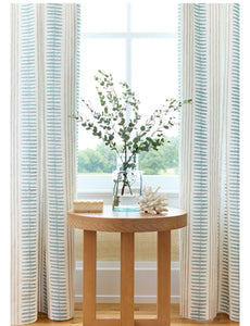 THIBAUT curtains Indo Stripe Seaglass Aqua Beige stripe drapes dining room curtains soft blue green and tan Navy Sunbaked Spruce Camel long